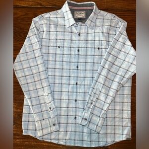 Mens Casual Shirt Lite Blue Plaid Size Lg  100% Cotton Long Sleeve Flag & Anthem